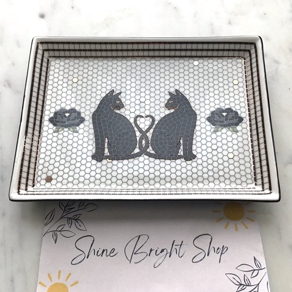 Anthropologie Bistro Tile Vanity Tray 24K Gold Decaled Stoneware New In Box NWT - Picture 1 of 9